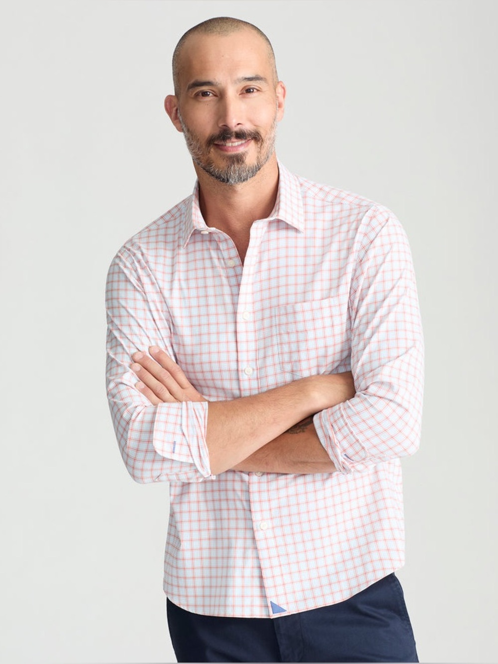 UNTUCKit Performance Shirt With Pocket Wells Light Blue & Orange Check XXXL
